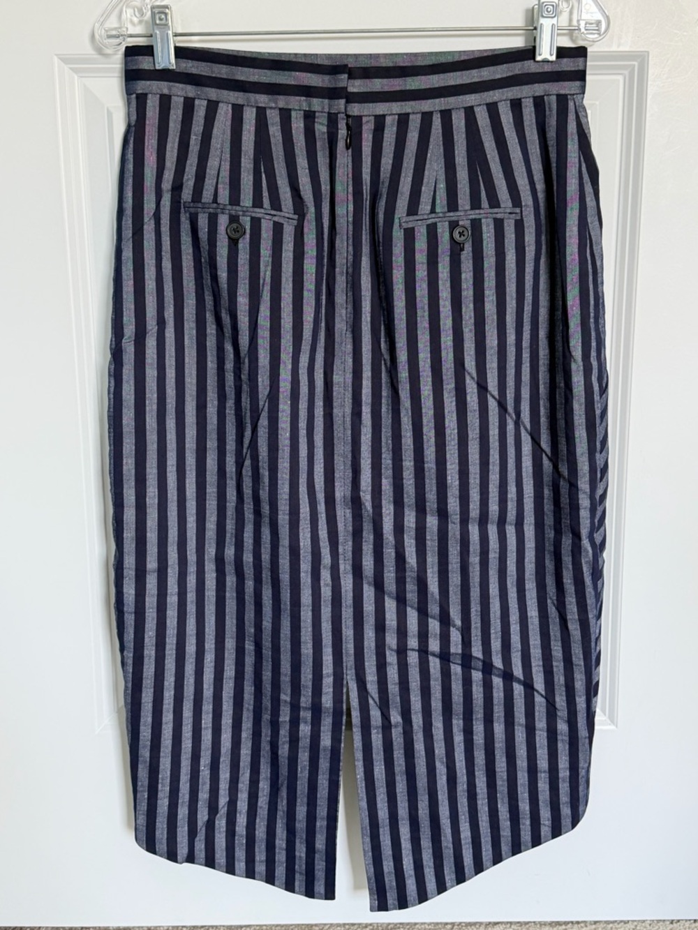 Tracy Reese Navy Blue Directional Stripe Midi Skirt Size 8 39658 - Picture 7 of 12